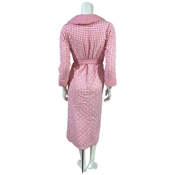 Vintage 70s Montgomery Ward Red Gingham Check Quilted Robe Cottagecore - Picture 3 of 12